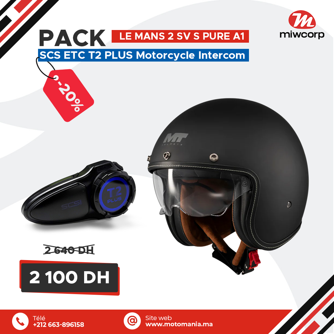 Pack MT LE MANS 2 SV S PURE A1 MATT & SCS ETC T2 PLUS Motorcycle Intercom