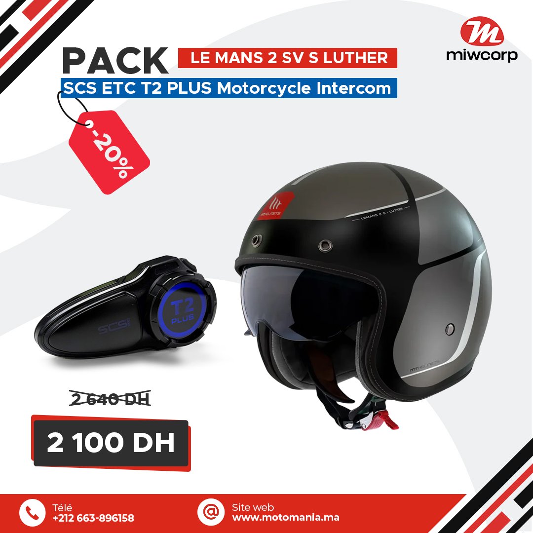 Pack MT LE MANS 2 SV S LUTHER B12 MATT & SCS ETC T2 PLUS Motorcycle Intercom