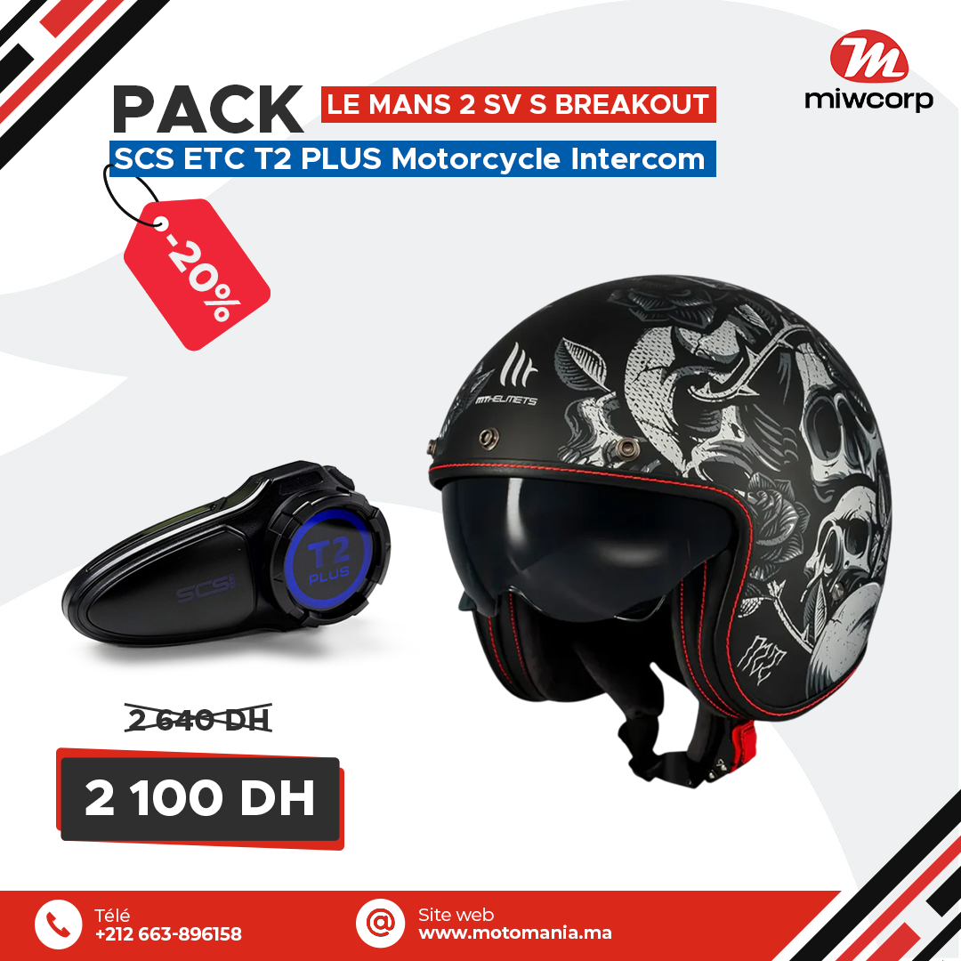 Pack MT LE MANS 2 SV S BREAKOUT B2 MATT & SCS ETC T2 PLUS Motorcycle Intercom