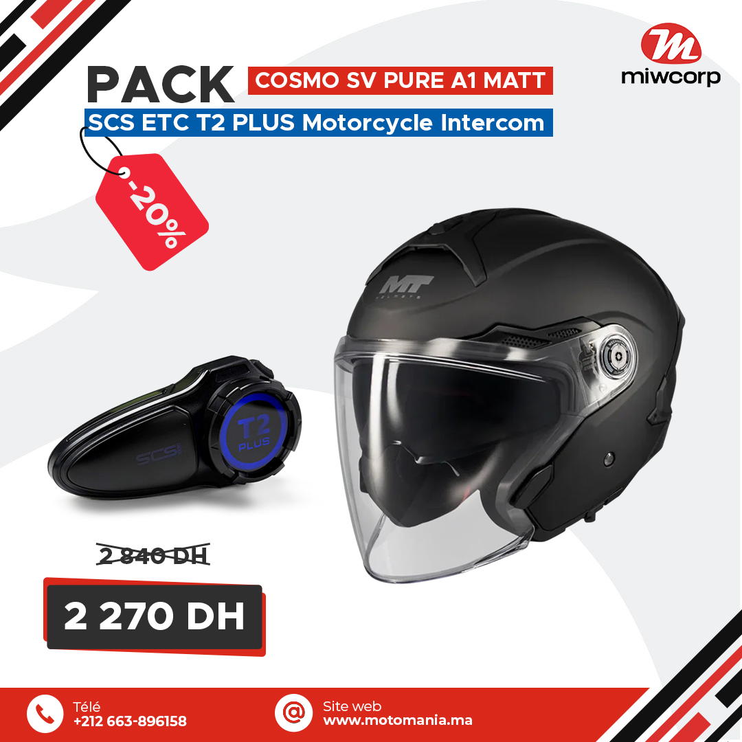 Pack MT COSMO SV PURE A1 MATT & SCS ETC T2 PLUS Motorcycle Intercom