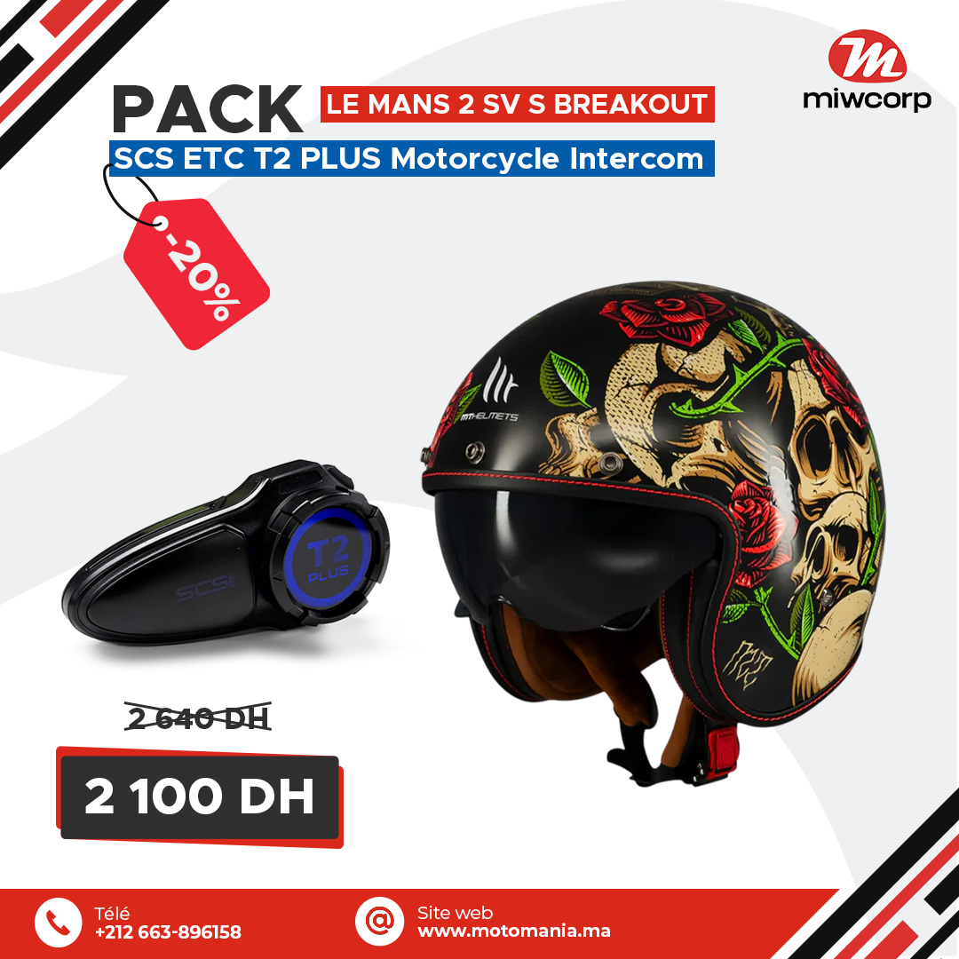 Pack MT LE MANS 2 SV S BREAKOUT B9 GLOSS & SCS ETC T2 PLUS Motorcycle Intercom