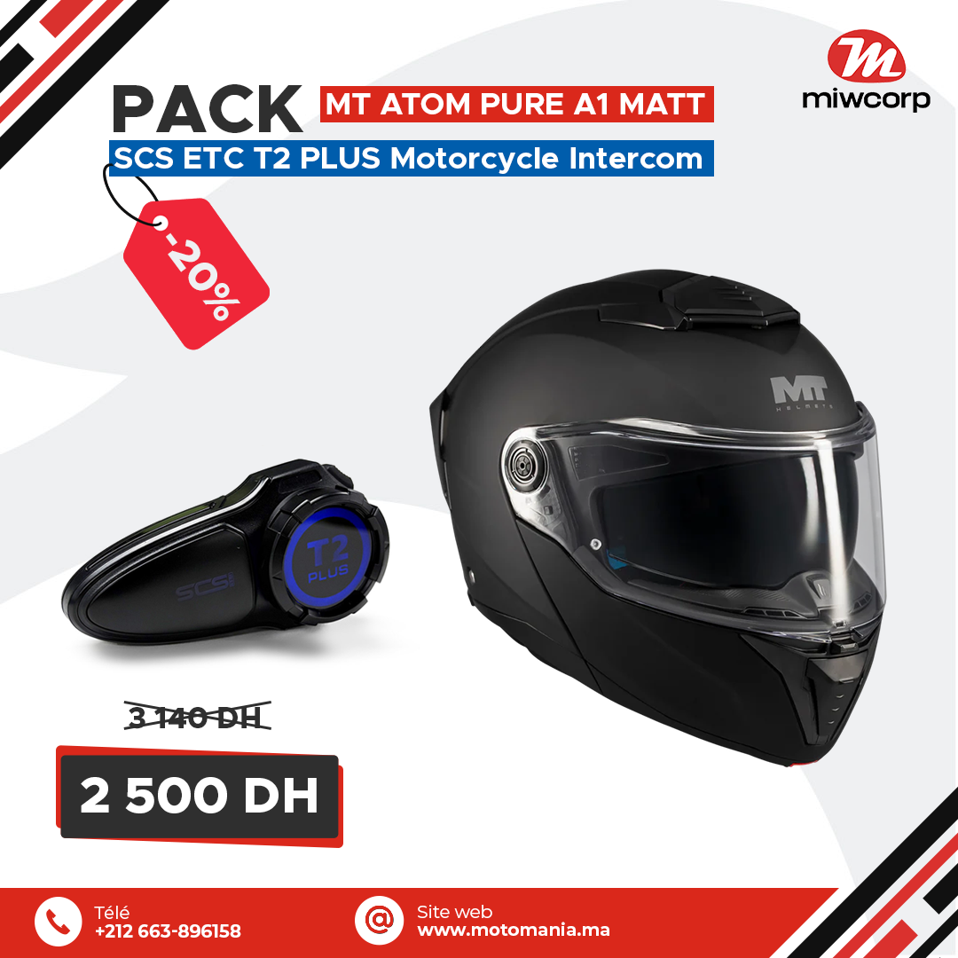 Pack MT ATOM PURE A1 MATT & SCS ETC T2 PLUS Motorcycle Intercom