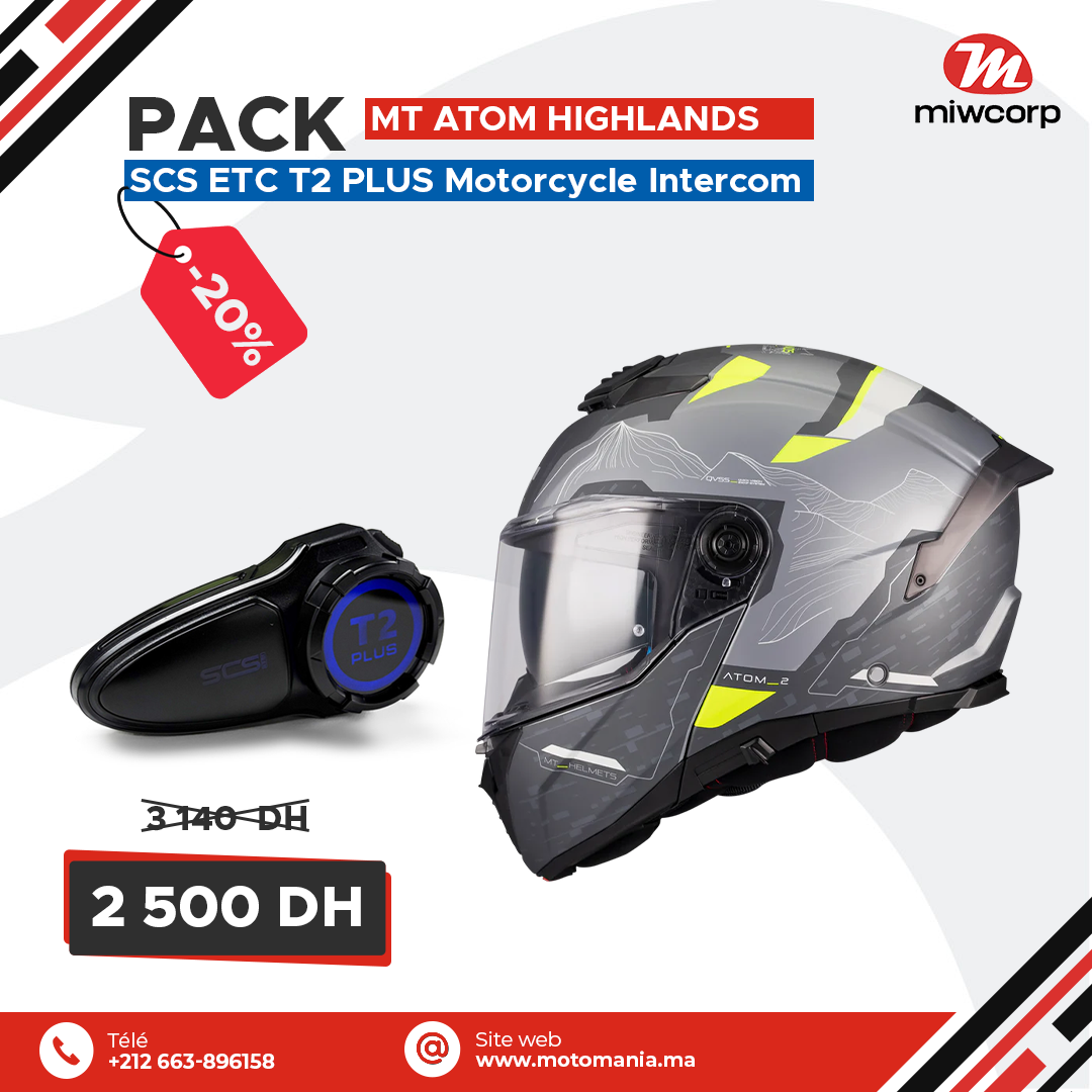 Pack MT ATOM HIGHLANDS & SCS ETC T2 PLUS Motorcycle Intercom