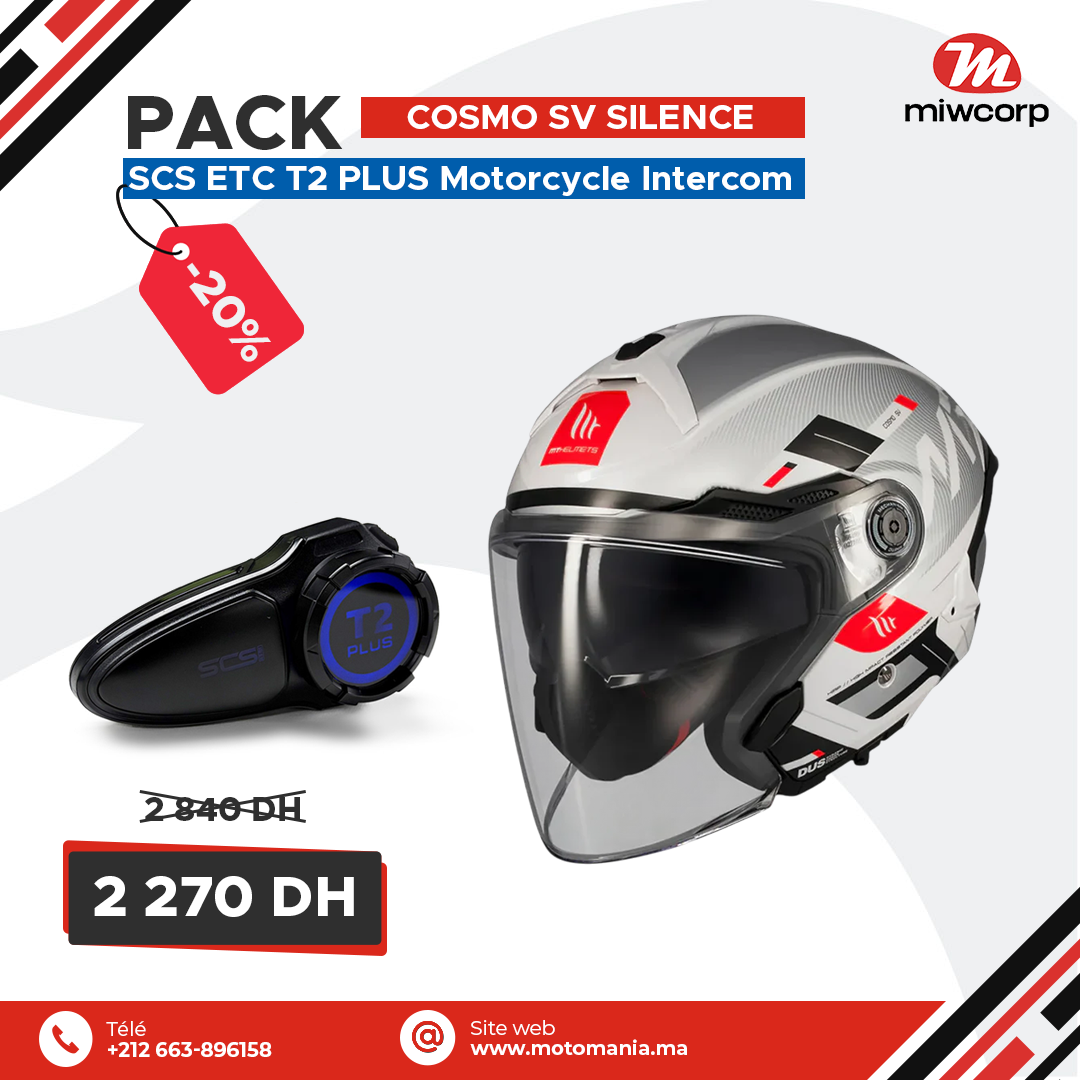 Pack MT COSMO SV SILENCE A2 GLOSS  & SCS ETC T2 PLUS Motorcycle Intercom