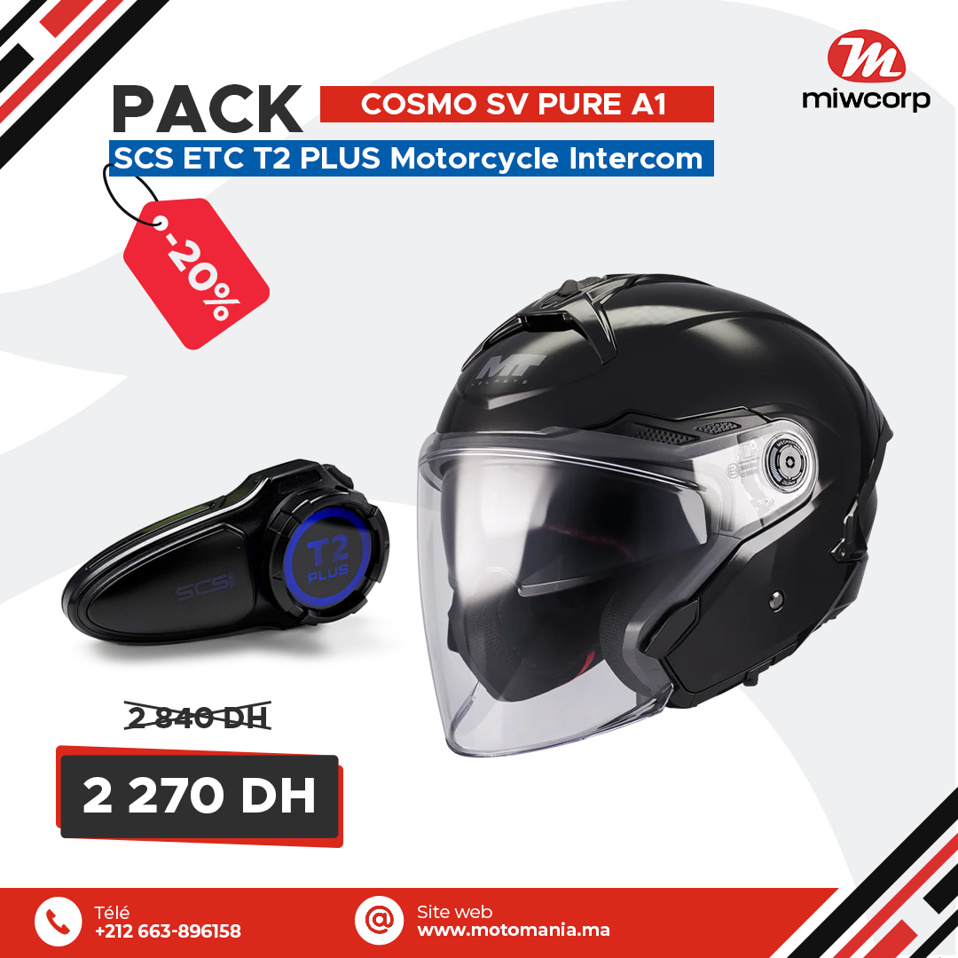 Pack MT COSMO SV PURE A1 GLOSS  & SCS ETC T2 PLUS Motorcycle Intercom