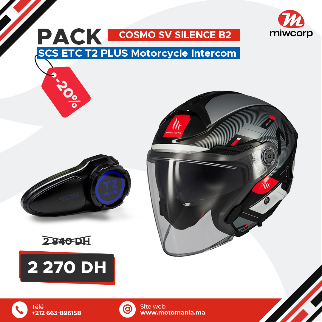 Pack MT COSMO SV SILENCE B2 GLOSS  & SCS ETC T2 PLUS Motorcycle Intercom