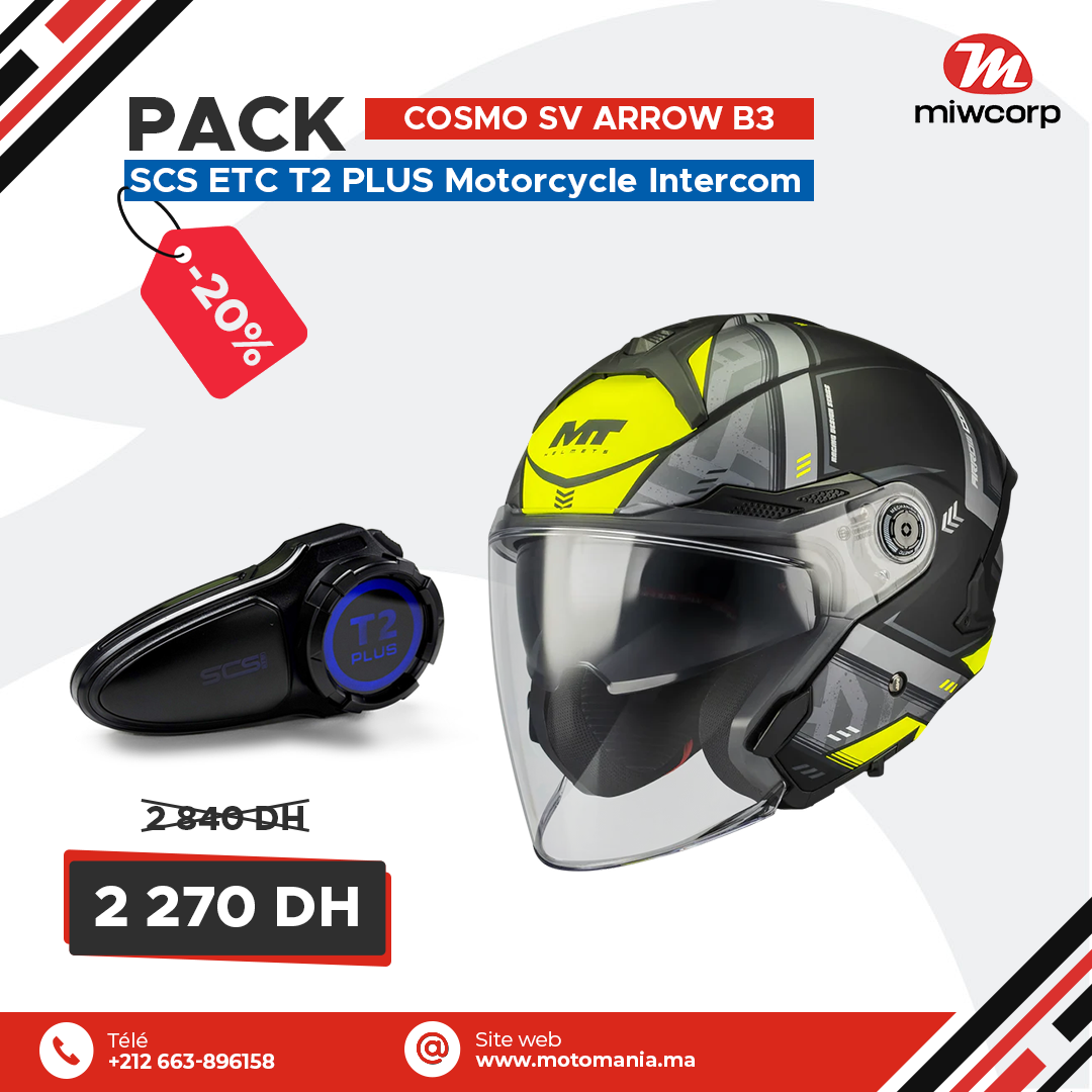 Pack MT COSMO SV ARROW B3 MATT & SCS ETC T2 PLUS Motorcycle Intercom